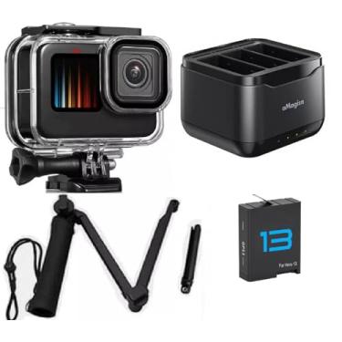 Imagem de Kit de acessórios para Gopro Hero 13 Black Tripé 3 Way articulado Bastão Caixa Estanque Carregador de bateria e Bateria (4 itens)