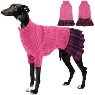 Imagem de IECOii Vestido suéter feminino de tricô para cães médios e meninas, rosa, grande, suéter de inverno com gola rolê com orifício para trela, macio e elástico, adorável vestido para foto de Natal de Ação