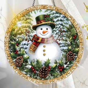 Imagem de Apanhador solar de acrílico colorido, decoração de janela suspensa de Natal com design de vitral impresso, apanhador de sol, arte de parede de arco-íris, ideia de presente e ornamento de jardim, uso