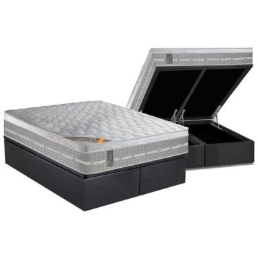 Imagem de Cama Box Baú Queen: Colchão Molas Ensacadas Castor Premium Gel + Base Crc Suede Gray (158x198)