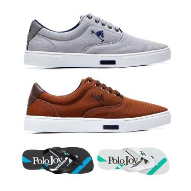 Imagem de Kit 2 Tênis Casual + 2 Chinelos Polo Joy, Cinza claro, Marrom, 42