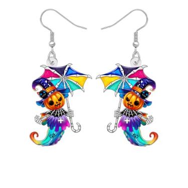 Imagem de Brincos pendentes de abóbora fantasma de terror de acrílico para mulheres, design de esqueleto assustador gótico e acessórios de bijuteria de Halloween, Medium, Acrílico Aço inoxidável, Sem pedra