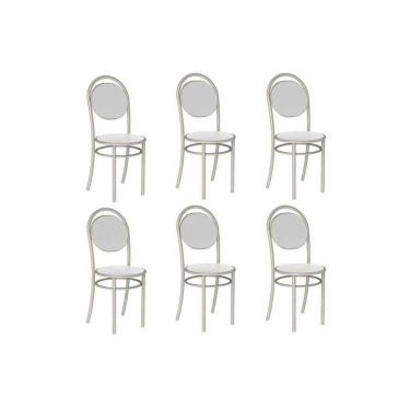 Imagem de Cadeira De Cozinha 190 Aço Kit 6 Uni Prata-courano Branco - Carraro