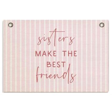 Imagem de Decoração de quarto de meninos - Banner de irmãos fazem os melhores amigos, faixa de lona de linho para pendurar na parede, decoração para berçário, bebê, meninos, quarto, sala de jogos (branco e rosa