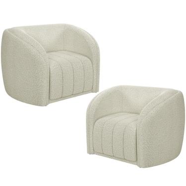 Imagem de Kit 02 Poltronas Decorativa Para Sala De Estar Lazio M03 Bouclê Bege Claro - Lyam Decor