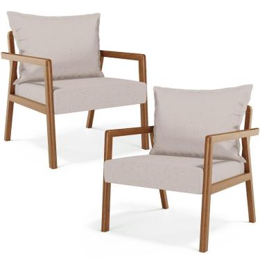 Imagem de Kit 02 Poltronas Decorativa Para Sala De Estar Alícia B04 Linho Bege