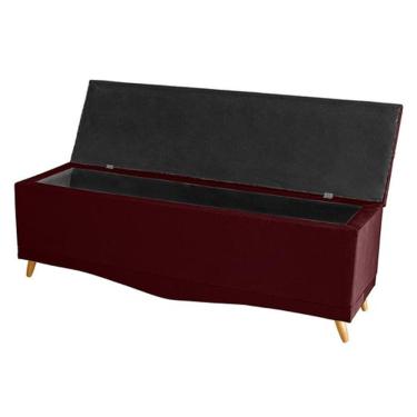 Imagem de Kit De Cabeceira De Cama Box E Calçadeira Baú Helena Queen 160 Cm Retro Capitonê Suede Bordo Eli Móveis