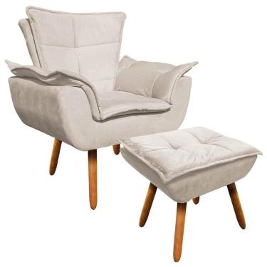 Imagem de Poltrona Decorativa Pés Palito Com Puff Opla Bege - Ibiza