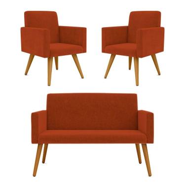 Imagem de Kit Namoradeira + 2 Poltronas Decorativas Sala Oferta ? Balaqui Decor Cor:terracota