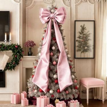 Imagem de Froova Decoração de árvore de Natal grande com laço rosa de 185 x 48 cm, decoração de topo de árvore de Natal gigante, arcos grandes para guirlanda de parede, festa de aniversário, suprimentos de chá