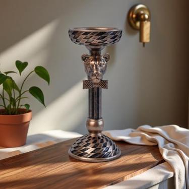 Imagem de Suporte de castiçal de animal coroado de cobre quadriculado cônico, decoração de resina gótica eclética para mesa de cornija, prateleira de casa, mesa de trabalho, decorações de Natal de Halloween