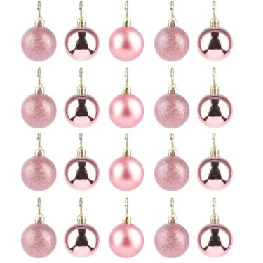 Imagem de Kit 20 Bolas Lisas 5cm Texturizadas Natal Árvore Led Luzes Guirlanda Decoração Enfeite Papai Noel Cor: Rose