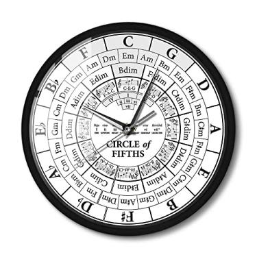 Imagem de Timethink Relógio de parede com armação de metal Circle of Fifths, relógio de parede moderno de quartzo de varredura silenciosa para músico, teoria da harmonia, estudo de música, relógio de parede
