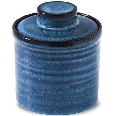 Imagem de Hasense Pote De Cerâmica Para Manteiga Com Tampa, Travessa Bancada, Recipiente Cremosa French Keeper, Decoração Cozinha Moderna, Azul