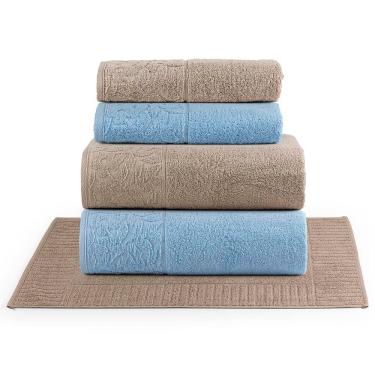 Imagem de Jogo de Banho Blume Toalhas Macias 100% Algodão Fio Penteado 5 Peças Azul e Bege