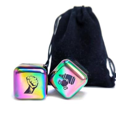 Imagem de Colorful Metal RPG Game Dice Set - 2Pcs 1-Inch D6 Big Dices with Laser Engraved Weapon Pattern for Party Board Games