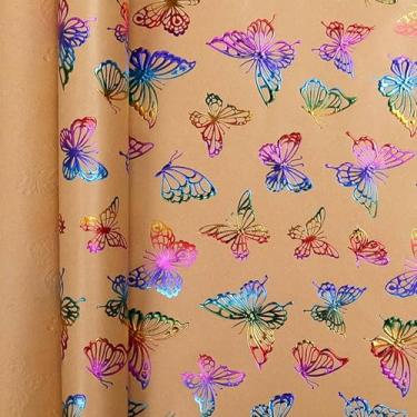 Imagem de FAYADA Rolo de papel de embrulho - Mini rolo - 43 cm x 3 metros - Design de manchas douradas e prateadas com brilhos. Perfeito para caixas de presente pequenas de aniversário e Natal (borboleta