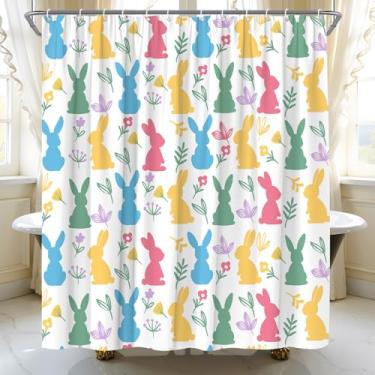 Imagem de ASVEAS Cortina de chuveiro coelhinho da páscoa coelho fofo primavera flores florais coloridas tecido para decoração de banheiro banheira com ganchos (177.8 cm WX70 H)