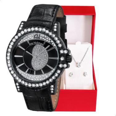 Imagem de Relógio Champion Ana Hickmann Couro Preto AH28160T Colar e Brincos