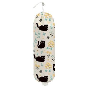 Imagem de Suporte de saco plástico fofo para gatos, porta-sacolas plásticas florais vintage para sacolas de supermercado, dispensador de armazenamento lavável para decoração de despensa de cozinha em casa