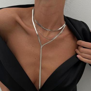 Imagem de Colar longo de ouro para mulheres, colar delicado dourado longo com corrente torcida em Y, presentes modernos e grossos