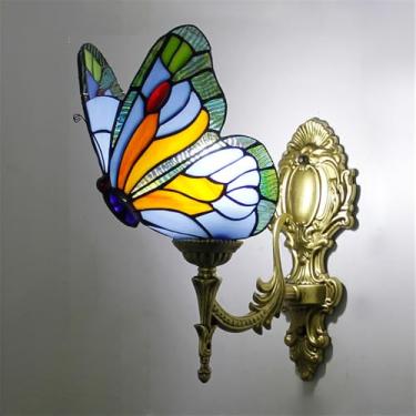 Imagem de Luminária de parede retrô americana LED estilo europeu de luxo para sala de estar, quarto, escritório, casa de campo, hotel, restaurante, café, bar, corredor, com vidro colorido (Estilo 21)