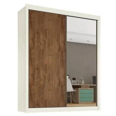 Imagem de Guarda Roupa Solteiro com Espelho 2 Portas 4 Gavetas Zurique Off white