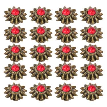 Imagem de Tnfeeon Conchos Decorativos Margaridas, Rebites Turquesa Elegantes para Bolsas e Chapéus de Couro, Enfeites de Liga de Zinco (Vermelho)