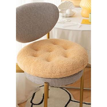 Imagem de Almofadas de cadeira de lã de cordeiro artificiais quadradas e redondas confortáveis, macias e fofas, almofadas de assento de pelúcia para meditação de escritório em casa (35 cm), marrom redondo)