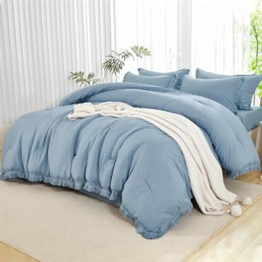 Imagem de Andency Conjunto de edredom California King Size com lençol azul acinzentado – 7 peças, cama king-size cal, boêmio, terracota, enferrujado, edredom com edredom, lençóis, fronhas e fronhas