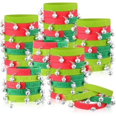 Imagem de PullCrease 50 pulseiras de silicone para Jesus com sinos, pulseira de borracha vermelha verde de Natal, 5 estilos, presentes de Natal cristãos para motivação de festas de Natal, suprimentos de apoio à