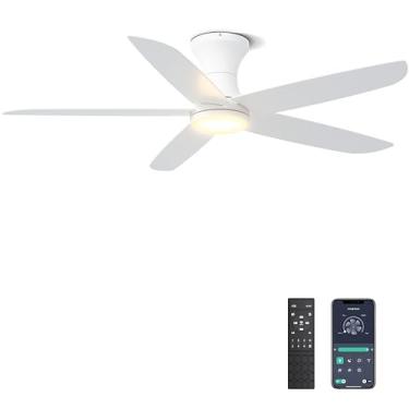 Imagem de Ohniyou Ventilador de teto de 116 cm com luzes, ventiladores de teto de perfil baixo remoto/controle de aplicativo - regulável, motor CC silencioso, ventilador de teto interno para quarto e cozinha