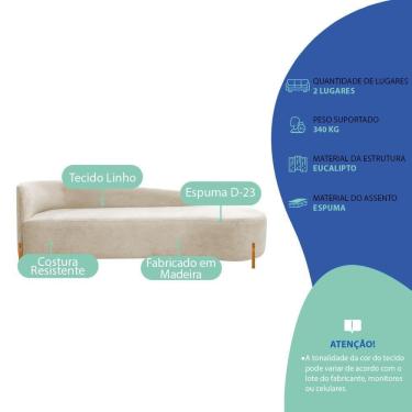 Imagem de Divã Recamier Orgânico França 220cm Lado Dir Pés Madeira Linho Cor Bege