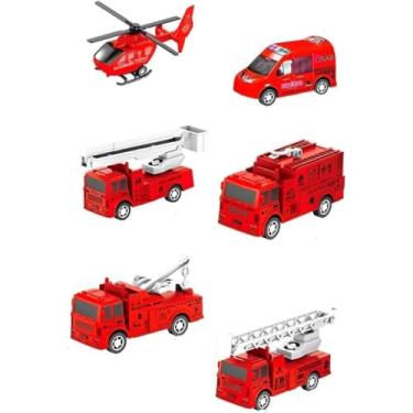 Imagem de Carrinhos Brinquedo Conjunto 6 Un Miniaturas e Helicóptero Infantil Educativo Diversão Cor:Vermelho