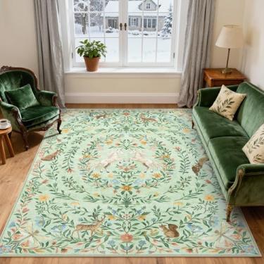 Imagem de STARUIA Tapetes de área de 20 x 25 cm para sala de estar, tapetes florais antiderrapantes laváveis marroquinos vintage animal meninas crianças para quarto de bebê, sala de jogos, tapete para berçários