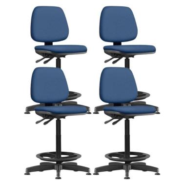 Imagem de Kit 04 Cadeiras Caixa Alta Giratória Estofada Work F02 Crepe Azul - Lyam Decor
