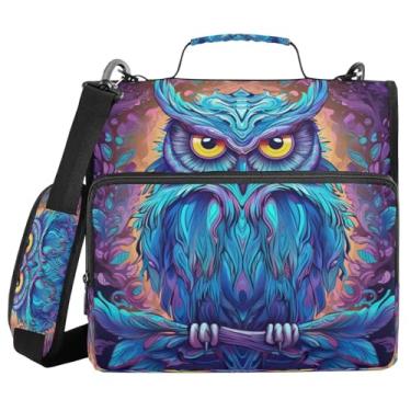 Imagem de ATTX Fichário com zíper de coruja neon com alça acolchoada ajustável – bolsa para fichário com capacidade para 500 folhas com organizador de vários bolsos, serve para laptop de 30 cm #594