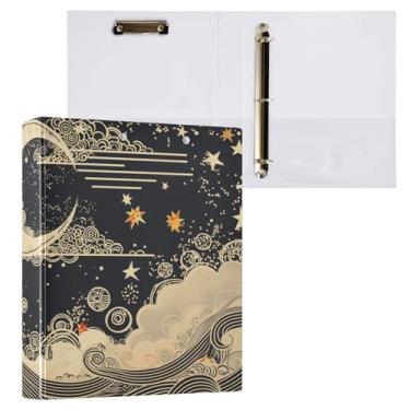 Imagem de Blueangle Fichário de 3 anéis de lua e nuvens com prancheta e 2 bolsos - Organizador de documentos decorativo de 3 cm para escritório, suprimentos para reuniões (413)