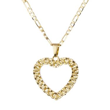 Imagem de SAELACY Colar feminino com pingente de coração Rollie banhado a ouro branco 14 quilates vazado em corte de diamante, corrente fígaro, joia minimalista, middle, Aço inoxidável, Sem Pedra Preciosa