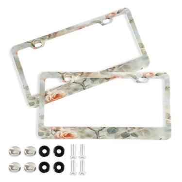 Imagem de SEHANY Molduras de placa de carro rosa dos namorados, capas de moldura de placa de carro de alumínio à prova de ferrugem com orifícios elípticos e parafusos serve para veículos padrão dos EUA tamanho