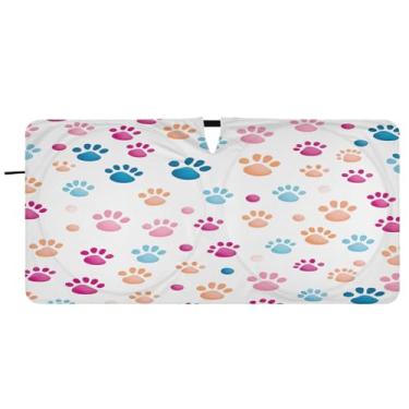 Imagem de Blueangle Guarda-sol para para-brisa com estampas de patas fofas - 149,9 cm x 76,2 cm dobrável para janela dianteira do carro bloqueia raios UV viseira de sol (446)