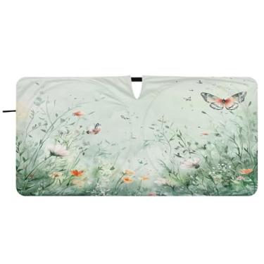 Imagem de Blueangle Aquarela flores silvestres pára-brisas sombra solar - 149.9 cm x 76.2 cm dobrável carro janela frontal blocos pára-sol raios UV viseira de sol (302)