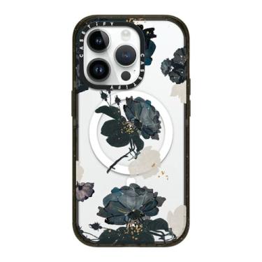 Imagem de CASETiFY Capa Impact para iPhone 14 Pro [proteção contra quedas de grau militar de 2,5 m 4X/compatível com Magsafe] - Floral branco e preto - preto transparente