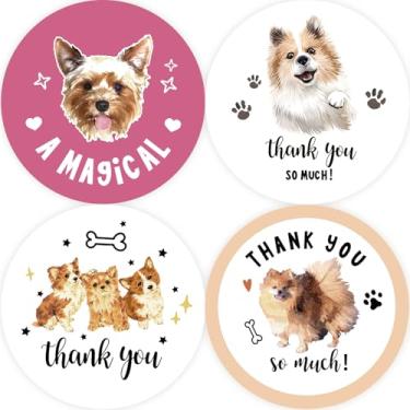 Imagem de 80 peças de adesivos de agradecimento de cães, adesivos redondos de cachorro mágico, etiquetas redondas fofas para lembrancinhas de festa temáticas de aniversário/chá de bebê