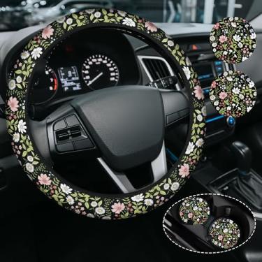 Imagem de Capa de volante fofa de margarida colorida para mulheres e homens, acessórios antiderrapantes de neoprene de alta elasticidade, capas de volante, universal de 38 cm para carros, SUVS, inclui 2