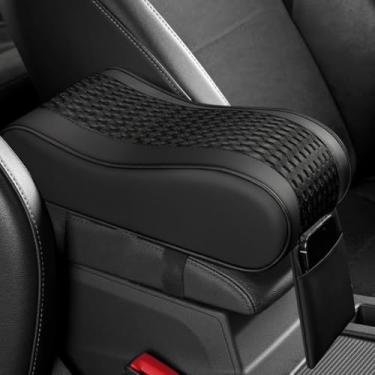 Imagem de Tuxihapp Almofada de apoio de braço de carro, espuma viscoelástica para console central automotivo almofada de apoio de braço com bolsa de armazenamento, almofada protetora de couro respirável para