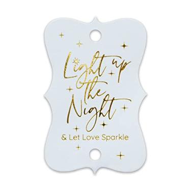 Imagem de Etiquetas de lembrancinha de celebração noturna Summer-Ray Light Up The Night – 50 peças de etiquetas decorativas de papelão para acessórios de casamento e festa (branco brilhante, estampa dourada