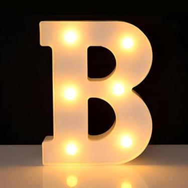 Imagem de Letreiro de LED letra B iluminado, letra alfabeto iluminado para decoração de casa, decorações de festa de casamento de aniversário - B branco