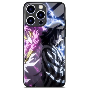 Imagem de Akatxezy Capa de telefone com design exclusivo para fãs de anime Mitsuri e Obanai, capa de vidro macio, capa elegante e brilhante para iPhone 16 Plus