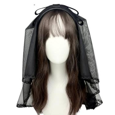 Imagem de KNANAR Faixa de cabeça gótica vitoriana de renda preta, tecido de malha com detalhes de acabamento, acessório de cabelo de fantasia elegante, acessórios Lolita